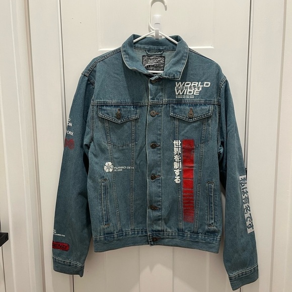 Brooklyn Cloth Denim Blue Jean Jacket World Wide Size L - Picture 1 of 7